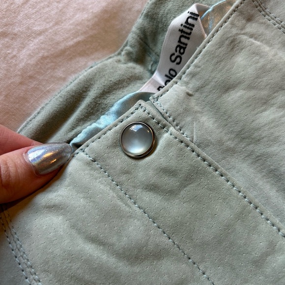 🍋80s Paolo Santini Vintage Teal Suede Biker Pants - Picture 11 of 16